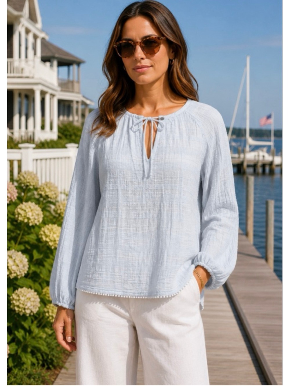 NWT Skin Light Blue Long Sleeve Blouse XS Oversized